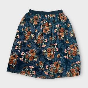 Du Jour Pull-On Lined Floral Printed Mesh Skirt Womens Size Large Navy Cottage